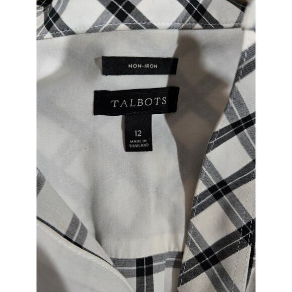 Talbots Women’s Perfect Tunic Black White Scotch Plaid Shirt - Size 12 - Picture 7 of 8